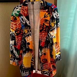 SHEIN Jacket 3 Womens 1XL Black Red Beige Stretch Cotton Hook Eye